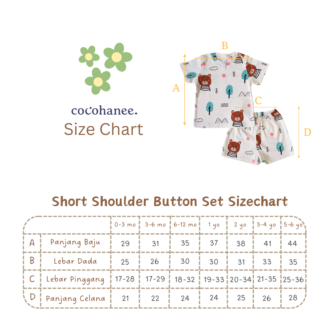 Cocohanee - Perahu Kertas Shoulder Button Short Pajamas - Piyama Bayi dan Anak dengan Kancing di Bahu