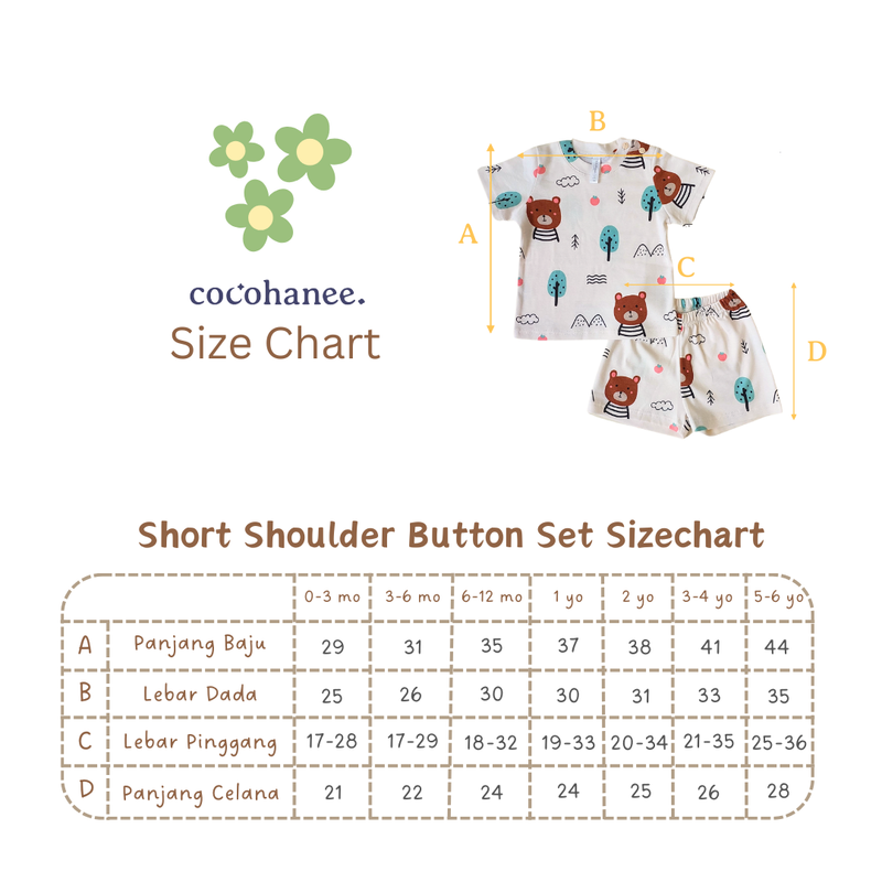 Cocohanee - Perahu Kertas Shoulder Button Short Pajamas - Piyama Bayi dan Anak dengan Kancing di Bahu