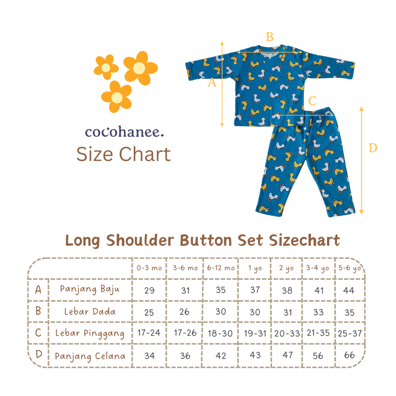 Cocohanee - Perahu Kertas Shoulder Button Long Pajamas - Piyama Bayi dan Anak dengan Kancing di Bahu