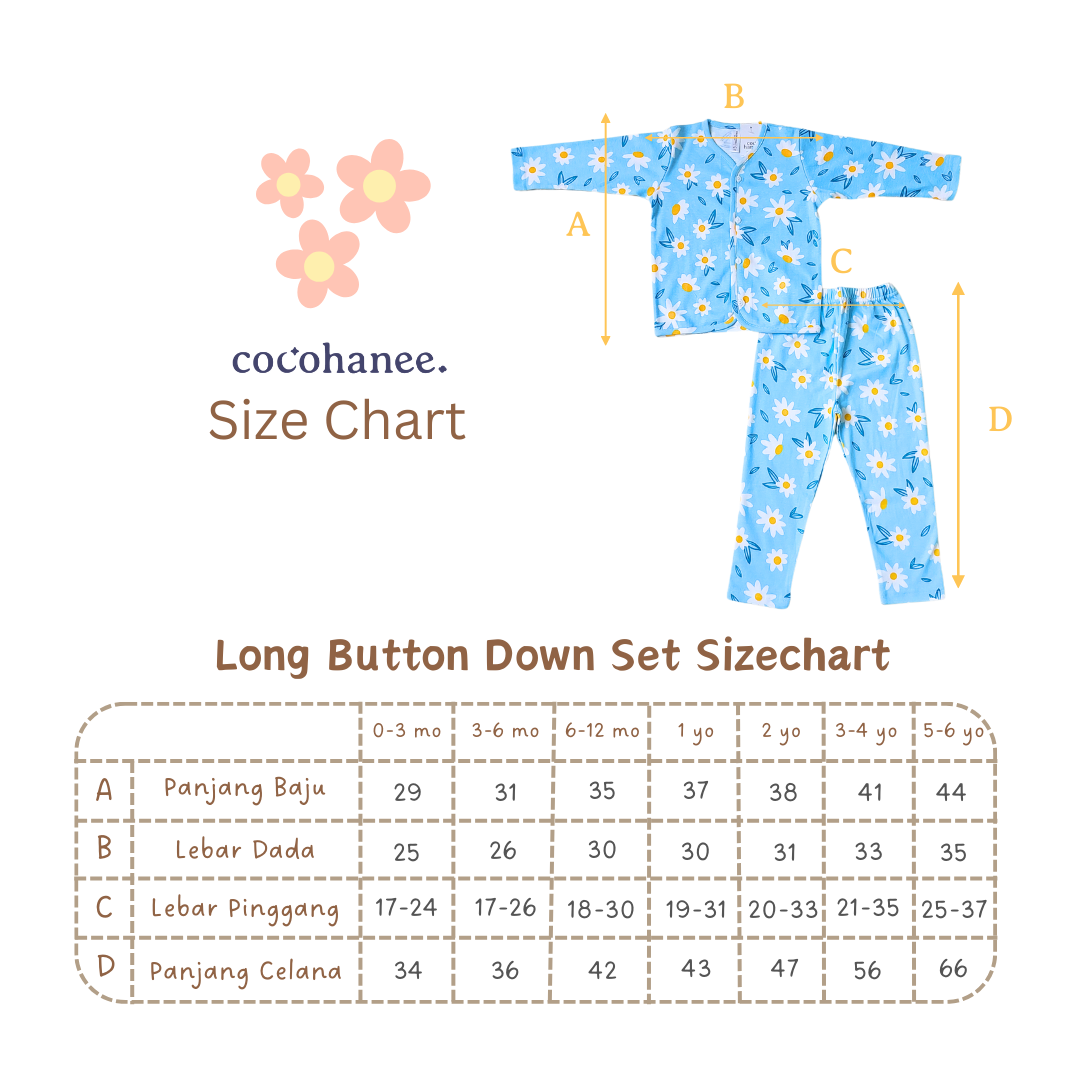 Cocohanee - Perahu Kertas Button Down Long Pajamas - Piyama Bayi dan Anak dengan Kancing Depan