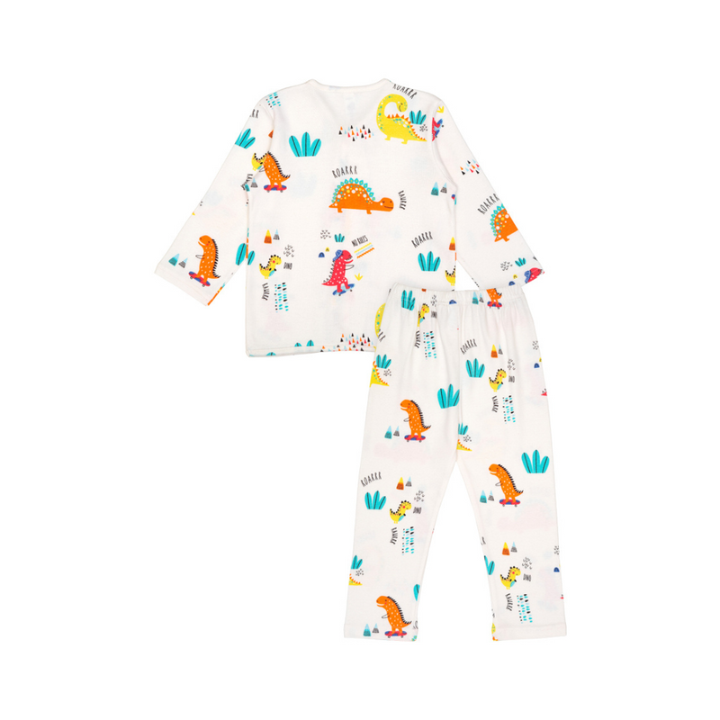 Cocohanee - Orange Dino Button Down Long Pajamas - Piyama Bayi dan Anak dengan Kancing Depan