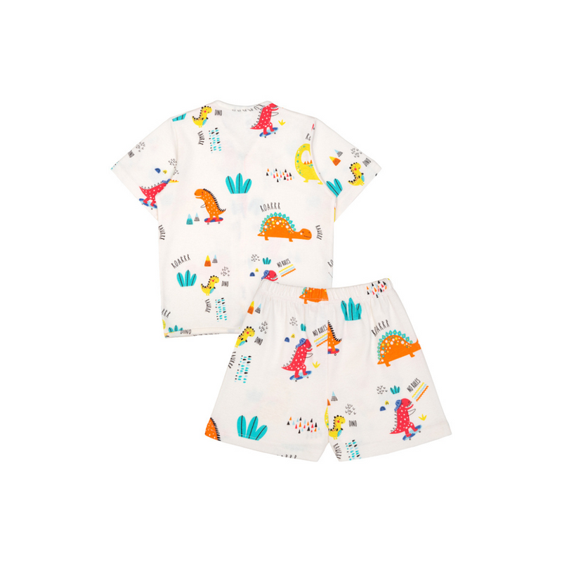 Cocohanee - Orange Dino Button Down Short Pajamas - Piyama Bayi dan Anak dengan Kancing Depan