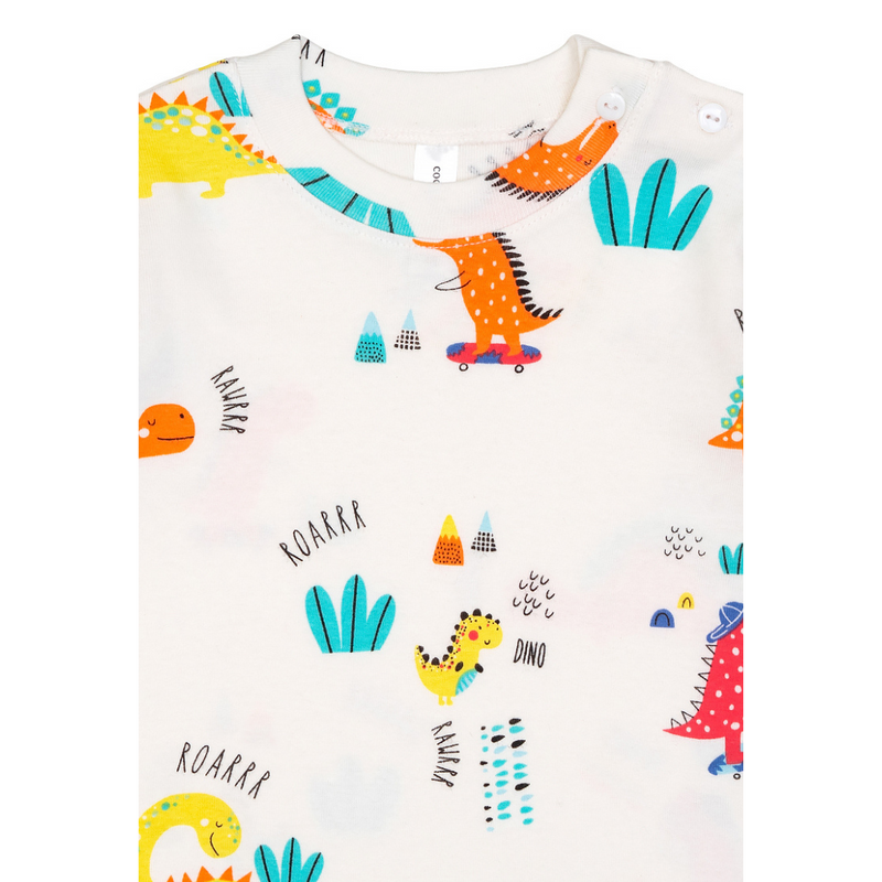 Cocohanee - Orange Dino Shoulder Button Short Pajamas - Piyama Bayi dan Anak dengan Kancing di Bahu