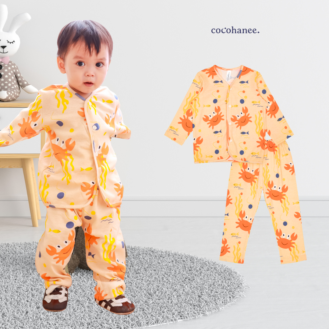 Cocohanee - Mr Craby Button Down Long Pajamas - Piyama Bayi dan Anak dengan Kancing Depan