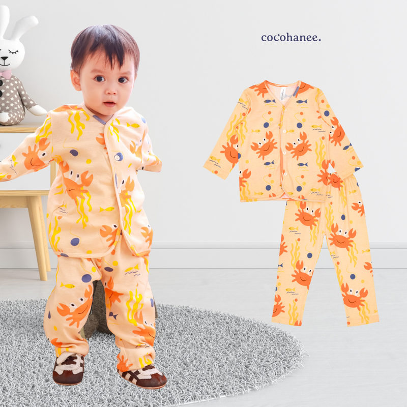 Cocohanee - Mr Craby Button Down Long Pajamas - Piyama Bayi dan Anak dengan Kancing Depan