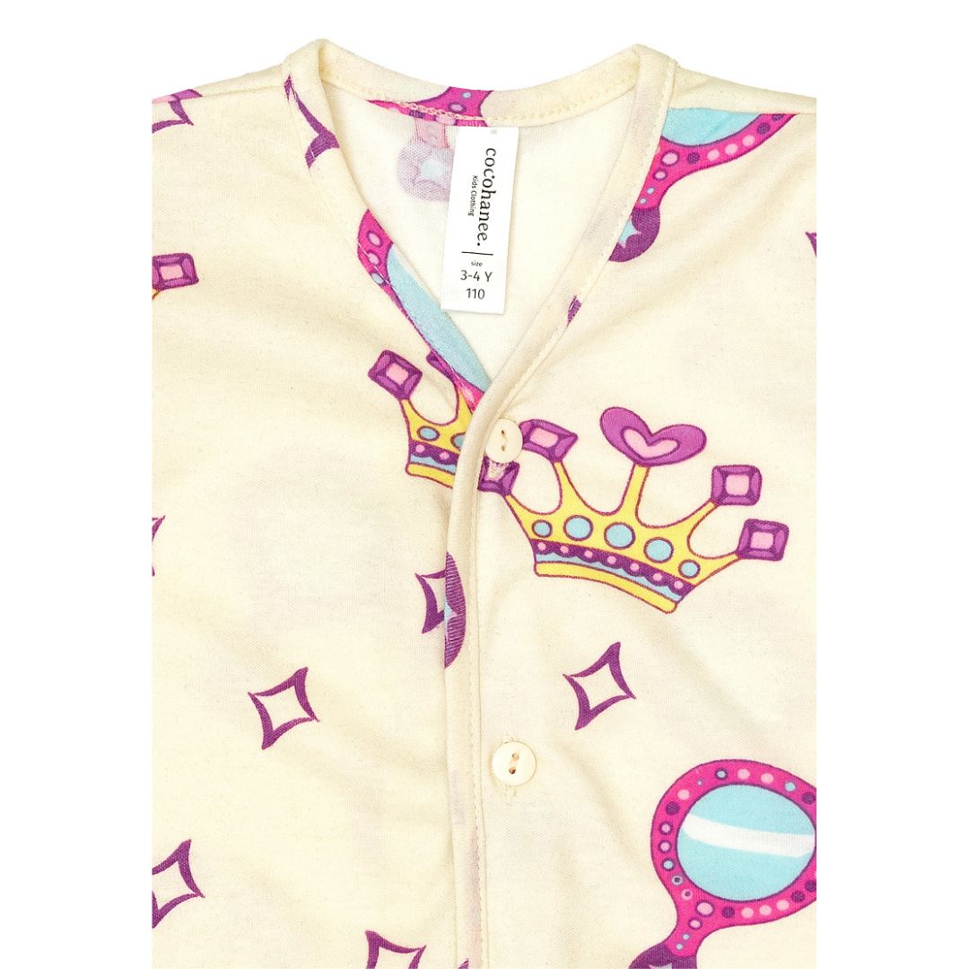 Cocohanee - Crown Princess Button Down Short Pajamas - Piyama Bayi dan Anak dengan Kancing Depan