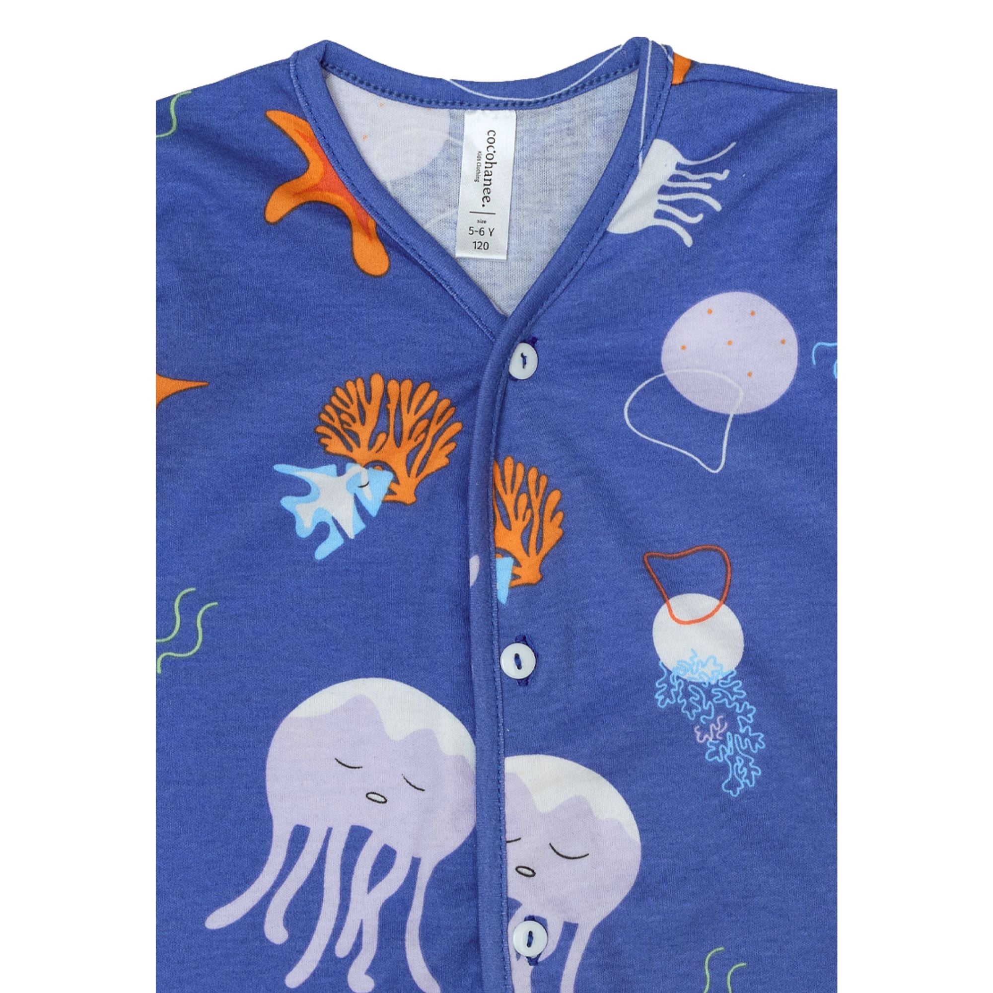 Cocohanee - Marine Blue Button Down Long Pajamas - Piyama Bayi dan Anak dengan Kancing Depan
