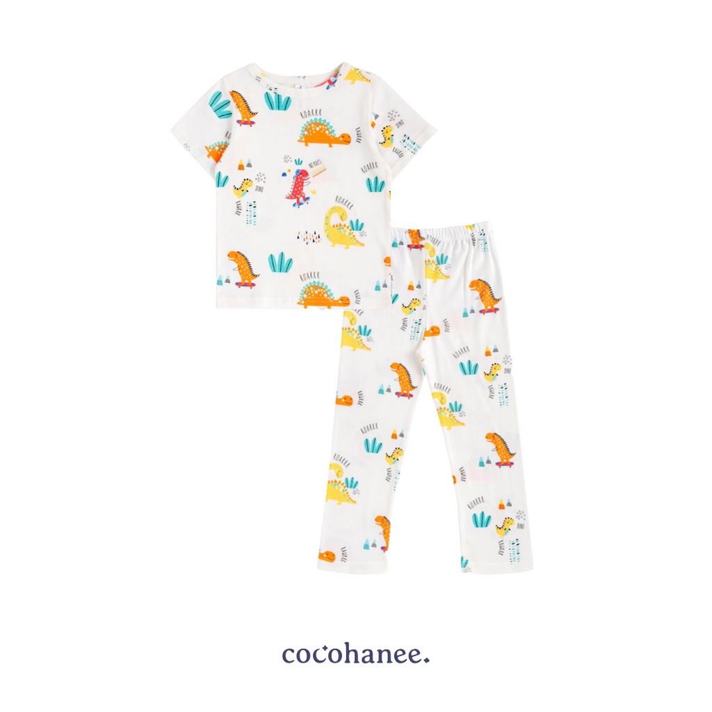 Cocohanee - Orange Dino Cozy Pajamas - Piyama Tidur Anak