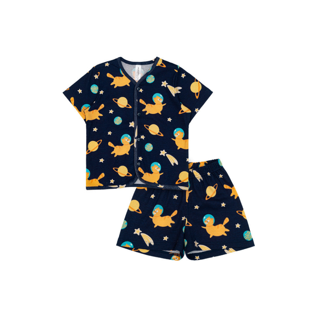 Cocohanee - Galaxy Cat Button Down Short Pajamas - Piyama Bayi dan Anak dengan Kancing Depan