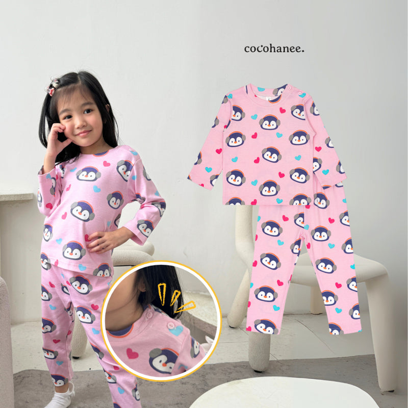 Cocohanee - Penguin in Love Shoulder Button Long Pajamas - Piyama Bayi dan Anak dengan Kancing di Bahu