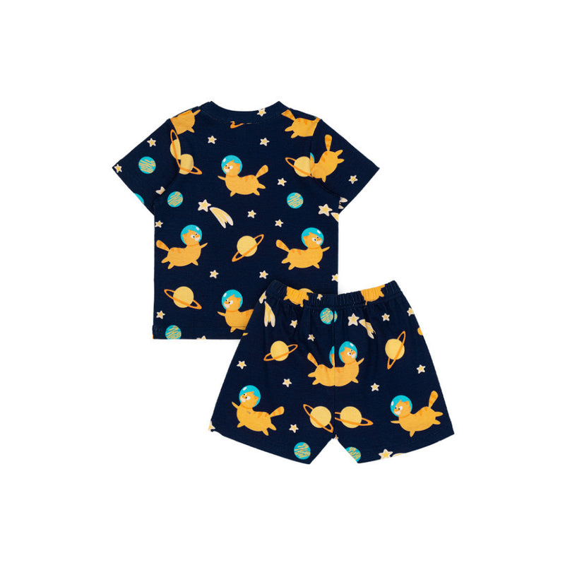 Cocohanee - Galaxy Cat Shoulder Button Short Pajamas - Piyama Bayi dan Anak dengan Kancing di Bahu