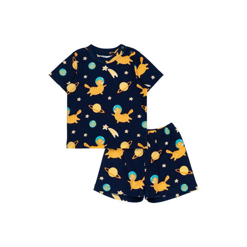 Cocohanee - Galaxy Cat Shoulder Button Short Pajamas - Piyama Bayi dan Anak dengan Kancing di Bahu