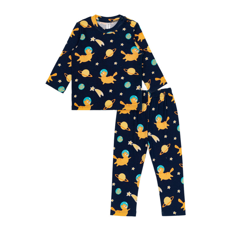 Cocohanee - Galaxy Cat Shoulder Button Long Pajamas - Piyama Bayi dan Anak dengan Kancing di Bahu