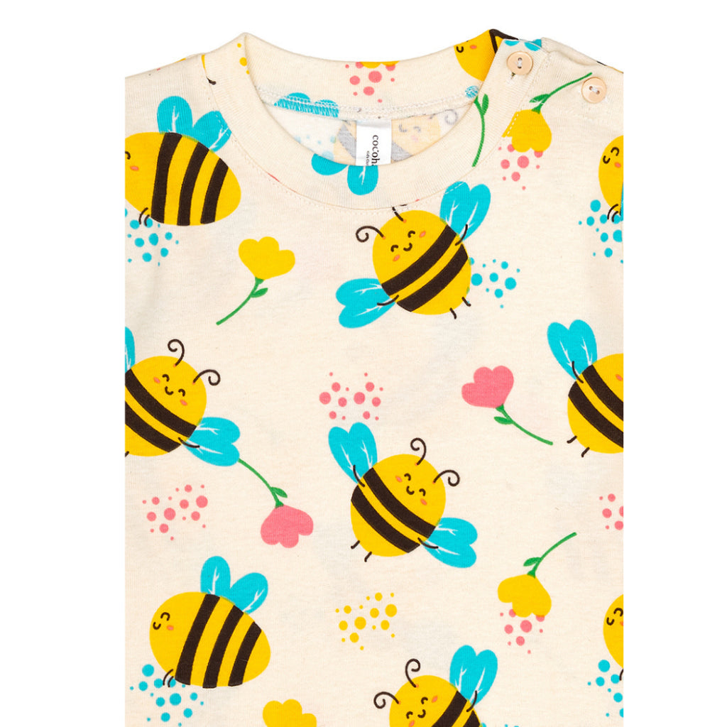 Cocohanee - Morning Bee Shoulder Button Short Pajamas - Piyama Bayi dan Anak dengan Kancing di Bahu