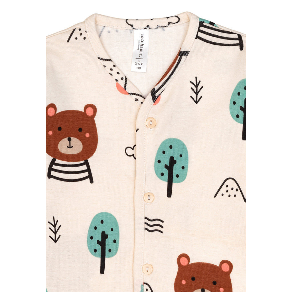 Cocohanee - Bears Button Down Long Pajamas - Piyama Bayi dan Anak dengan Kancing Depan