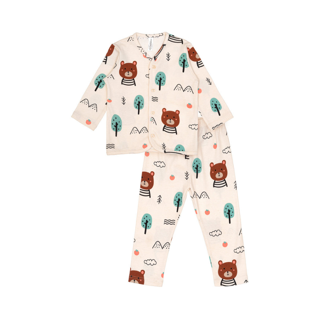 Cocohanee - Bears Button Down Long Pajamas - Piyama Bayi dan Anak dengan Kancing Depan