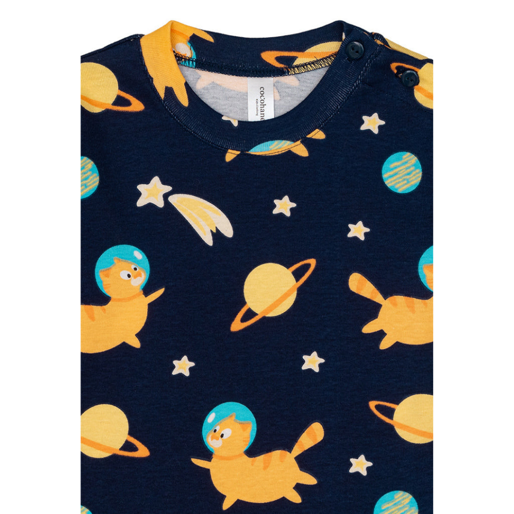 Cocohanee - Galaxy Cat Shoulder Button Long Pajamas - Piyama Bayi dan Anak dengan Kancing di Bahu