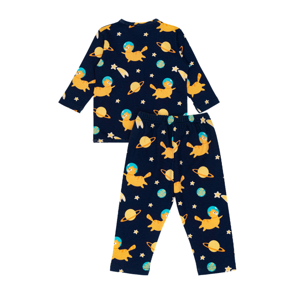 Cocohanee - Galaxy Cat Button Down Long Pajamas - Piyama Bayi dan Anak dengan Kancing Depan