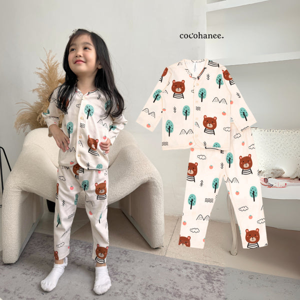 Cocohanee - Bears Button Down Long Pajamas - Piyama Bayi dan Anak dengan Kancing Depan