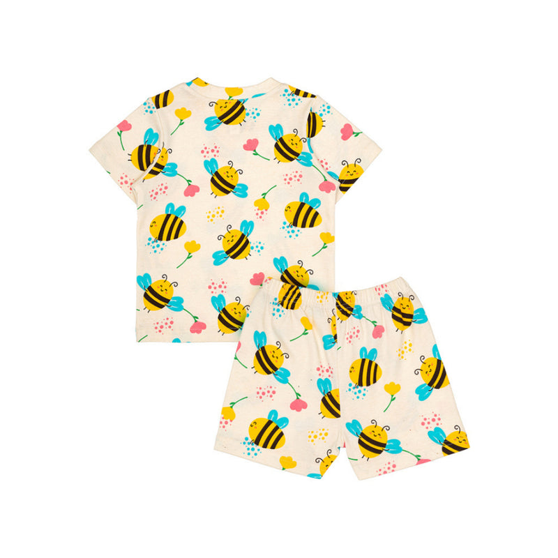 Cocohanee - Morning Bee Shoulder Button Short Pajamas - Piyama Bayi dan Anak dengan Kancing di Bahu