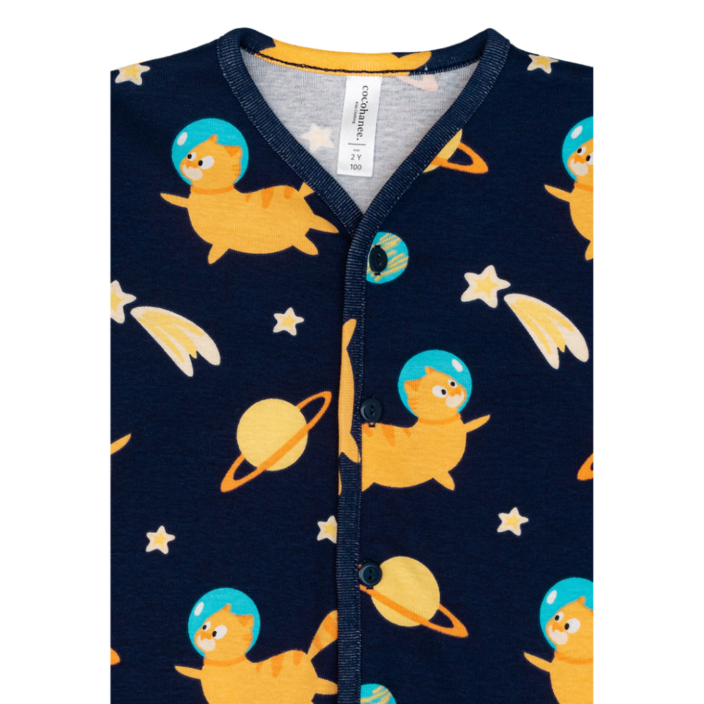 Cocohanee - Galaxy Cat Button Down Long Pajamas - Piyama Bayi dan Anak dengan Kancing Depan