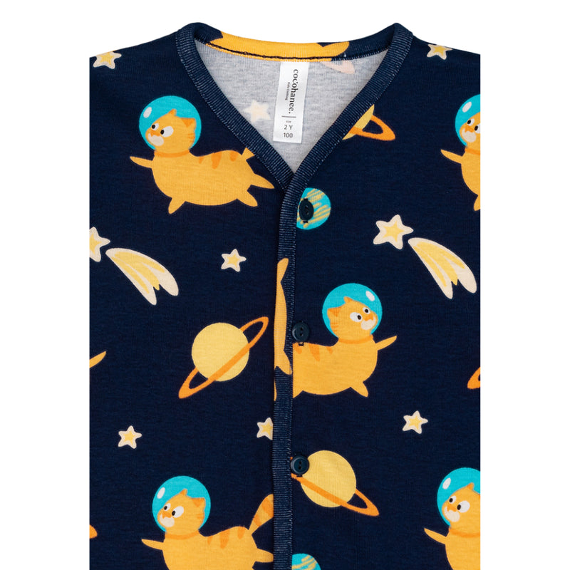 Cocohanee - Galaxy Cat Button Down Long Pajamas - Piyama Bayi dan Anak dengan Kancing Depan