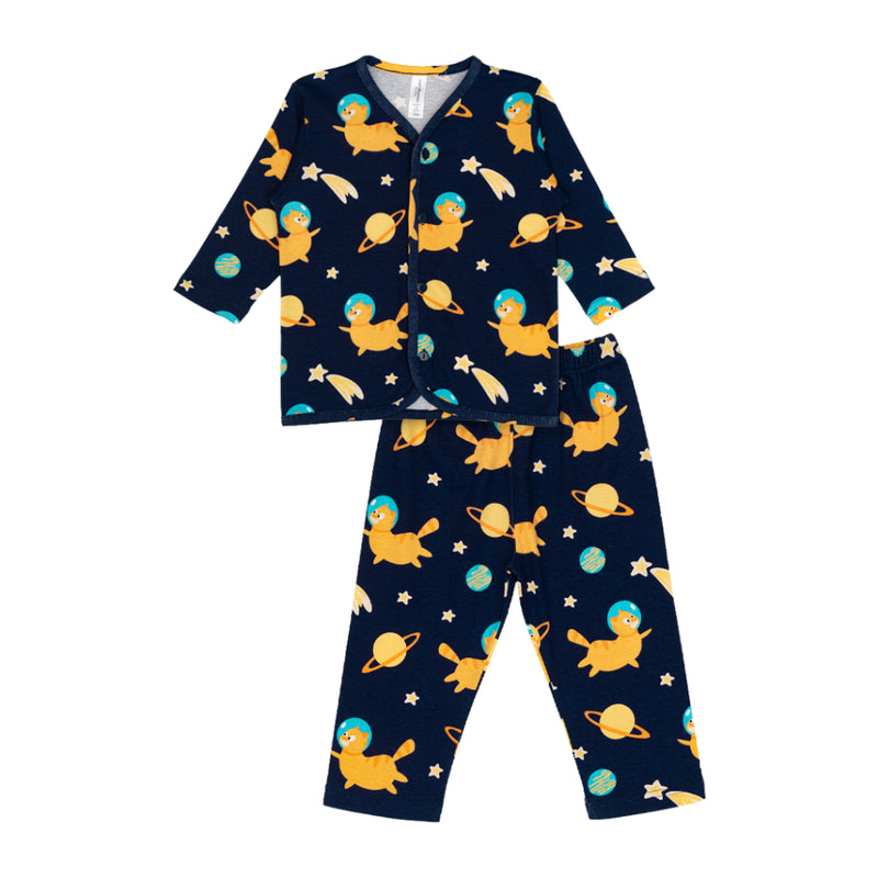 Cocohanee - Galaxy Cat Button Down Long Pajamas - Piyama Bayi dan Anak dengan Kancing Depan