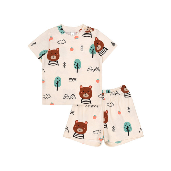 Cocohanee - Bears Shoulder Button Short Pajamas - Piyama Bayi dan Anak dengan Kancing di Bahu