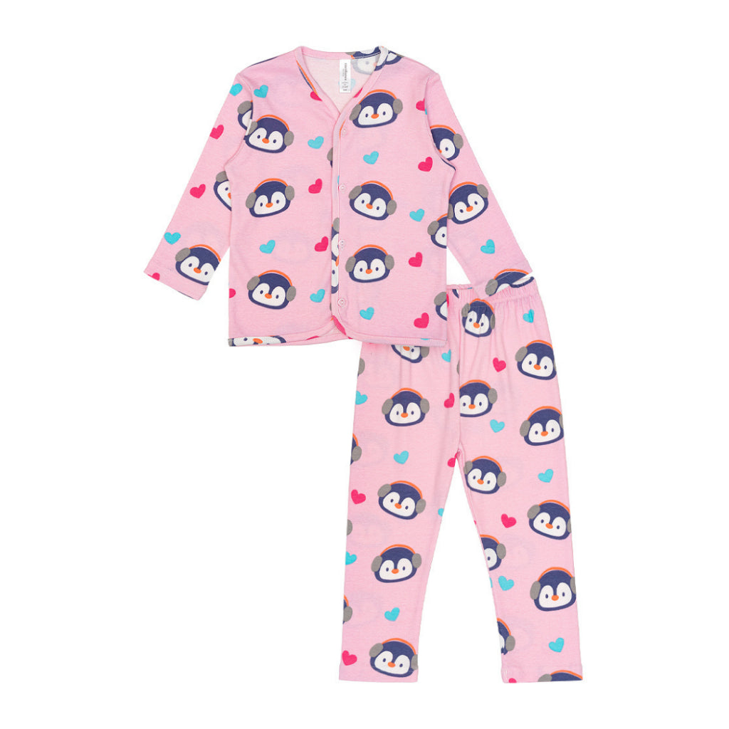 Cocohanee - Penguin in Love Button Down Long Pajamas - Piyama Bayi dan Anak dengan Kancing Depan