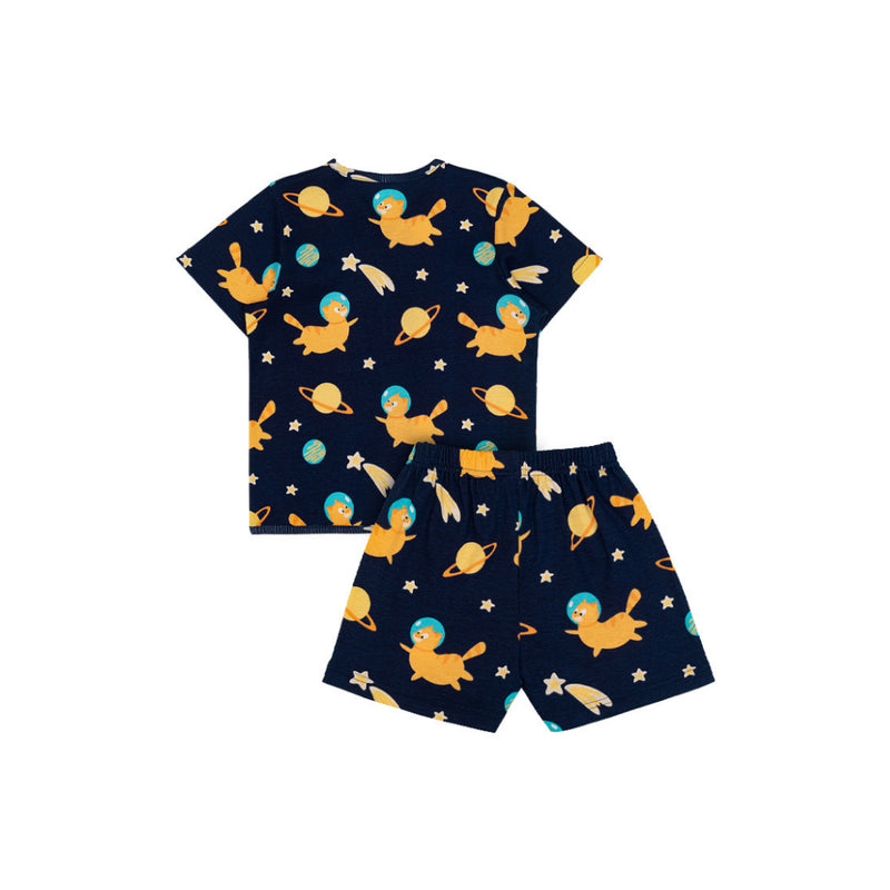 Cocohanee - Galaxy Cat Button Down Short Pajamas - Piyama Bayi dan Anak dengan Kancing Depan