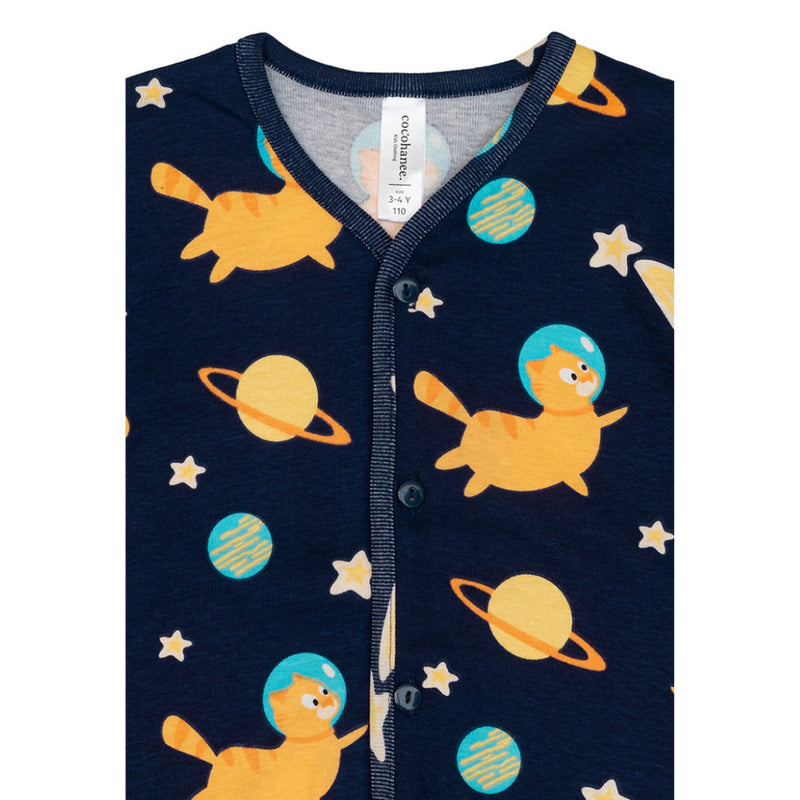 Cocohanee - Galaxy Cat Button Down Short Pajamas - Piyama Bayi dan Anak dengan Kancing Depan