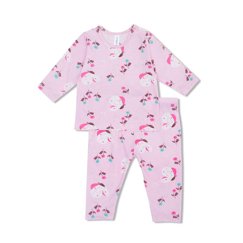 Cocohanee - Butterflies Baby Long Shoulder Button Pajamas - Piyama Bayi dengan Kancing di Bahu