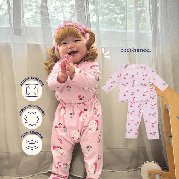 Cocohanee - Butterflies Baby Long Shoulder Button Pajamas - Piyama Bayi dengan Kancing di Bahu