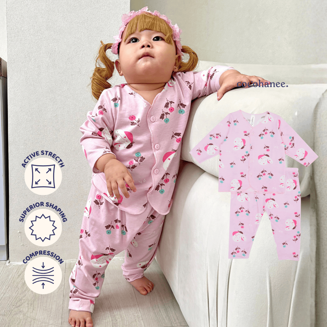 Cocohanee - Butterflies Baby Long Button Down Pajamas - Piyama Bayi dengan Kancing Depan