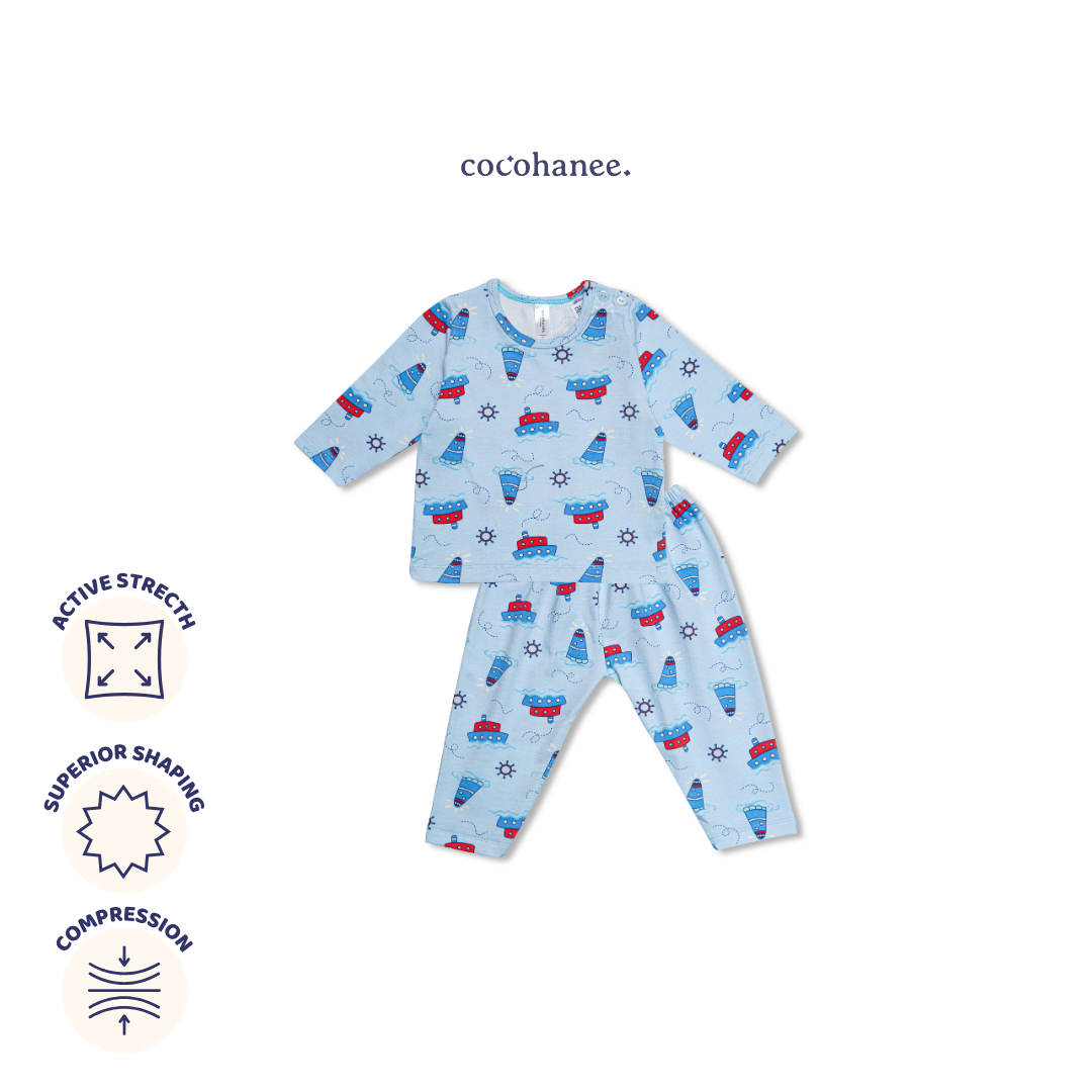 Cocohanee - Sailing Day Baby Long Shoulder Button Pajamas - Piyama Bayi dengan Kancing di Bahu