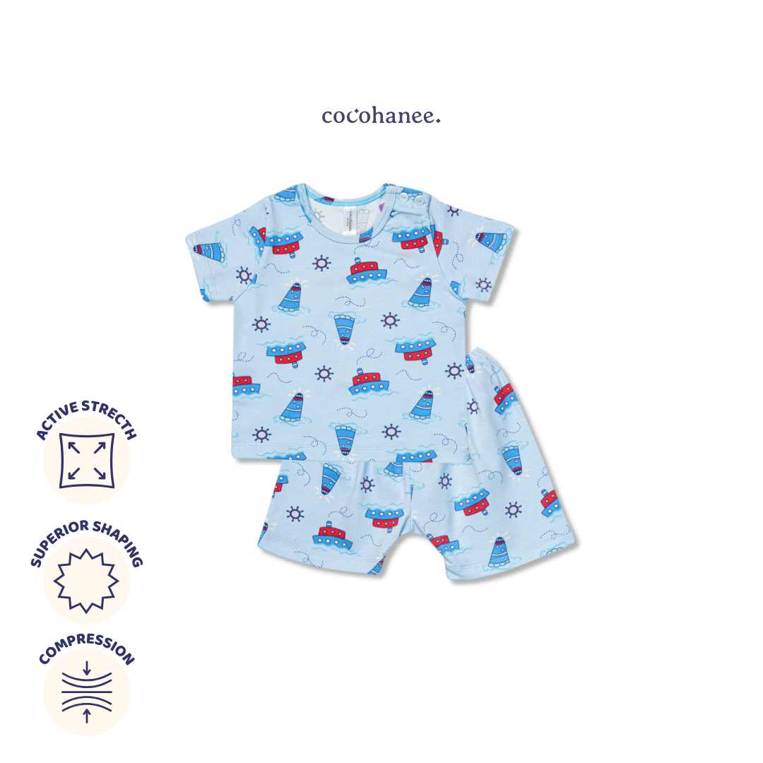 Cocohanee - Sailing Day Baby Short Shoulder Button Pajamas - Piyama Bayi dengan Kancing di Bahu