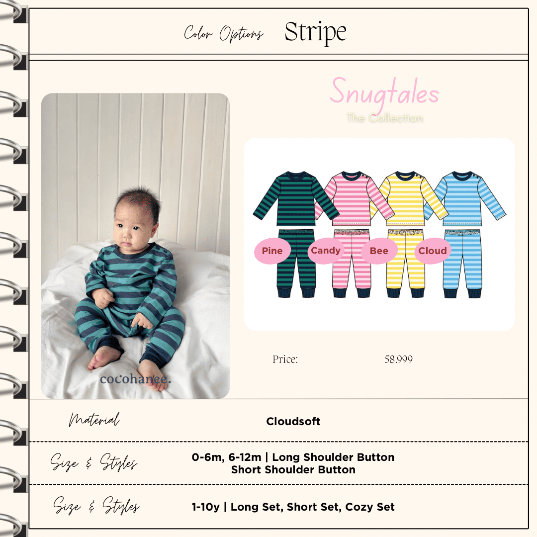 Stripe - Baby Long Shoulder Button Pajamas - Piyama Bayi Motif Salur dengan Kancing di Bahu