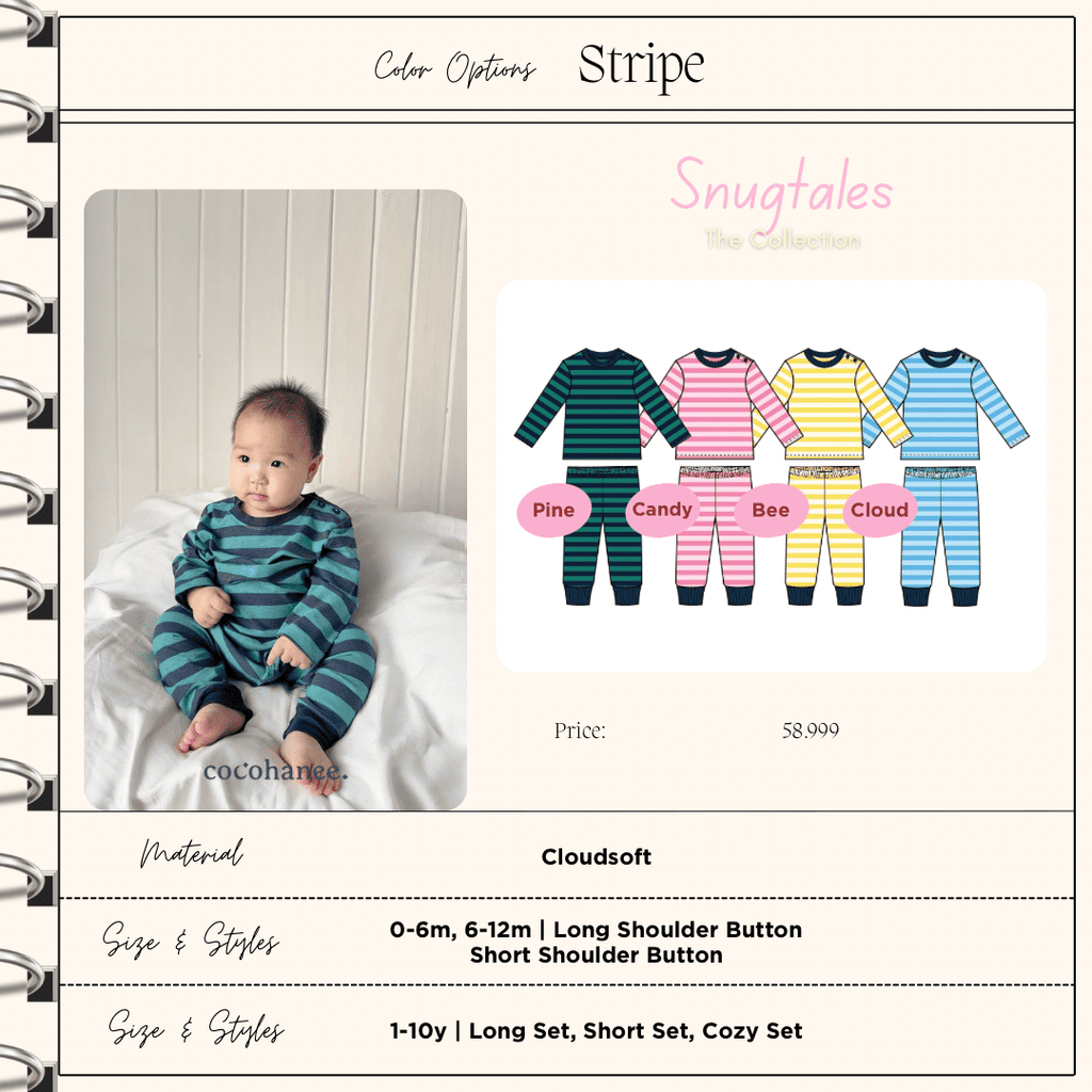 Stripe - Baby Long Shoulder Button Pajamas - Piyama Bayi Motif Salur dengan Kancing di Bahu