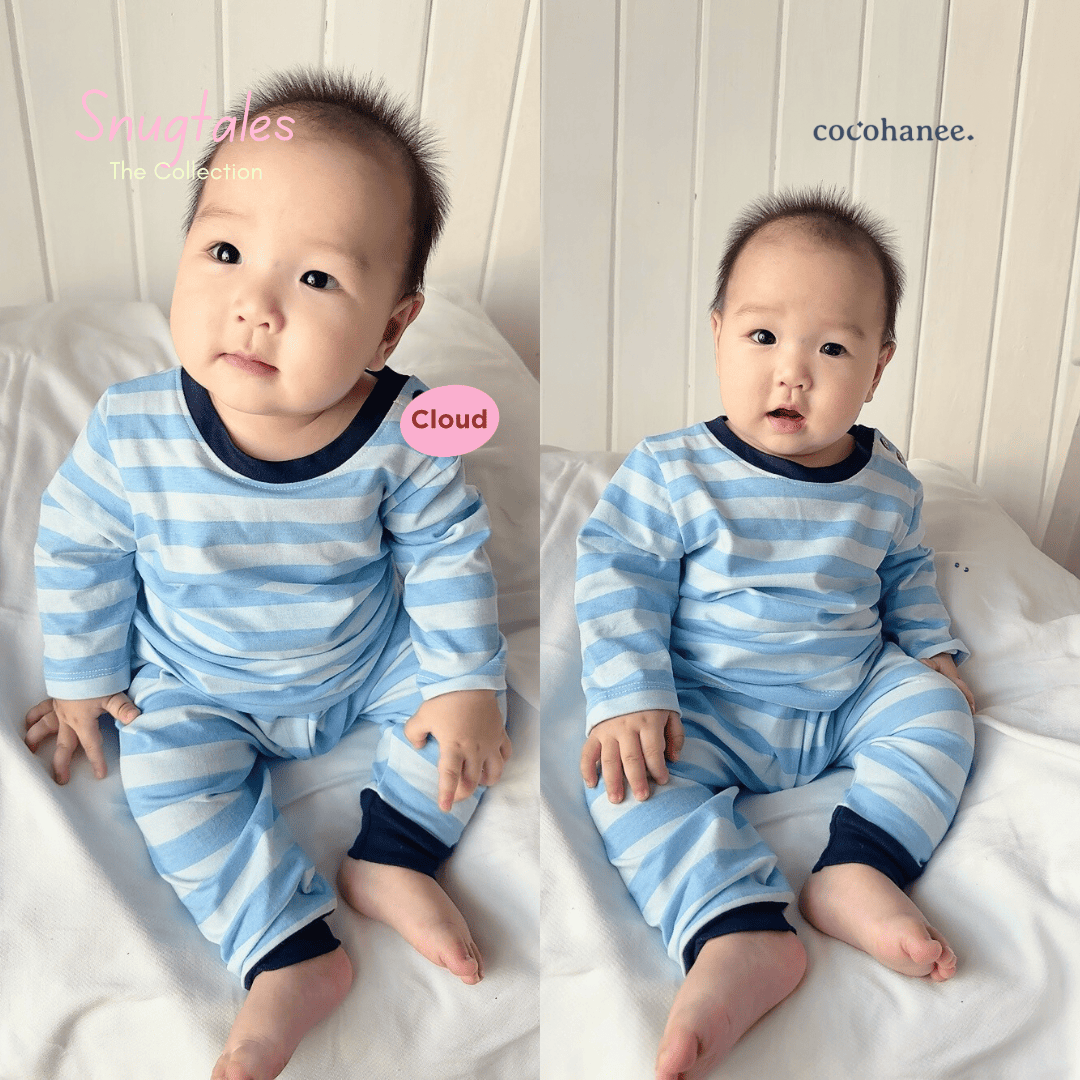 Stripe - Baby Long Shoulder Button Pajamas - Piyama Bayi Motif Salur dengan Kancing di Bahu