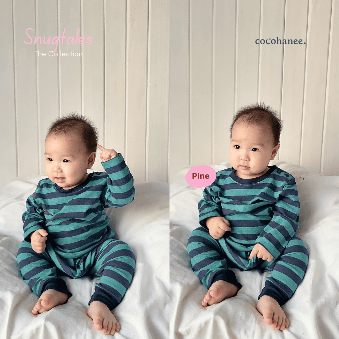 Stripe - Baby Long Shoulder Button Pajamas - Piyama Bayi Motif Salur dengan Kancing di Bahu