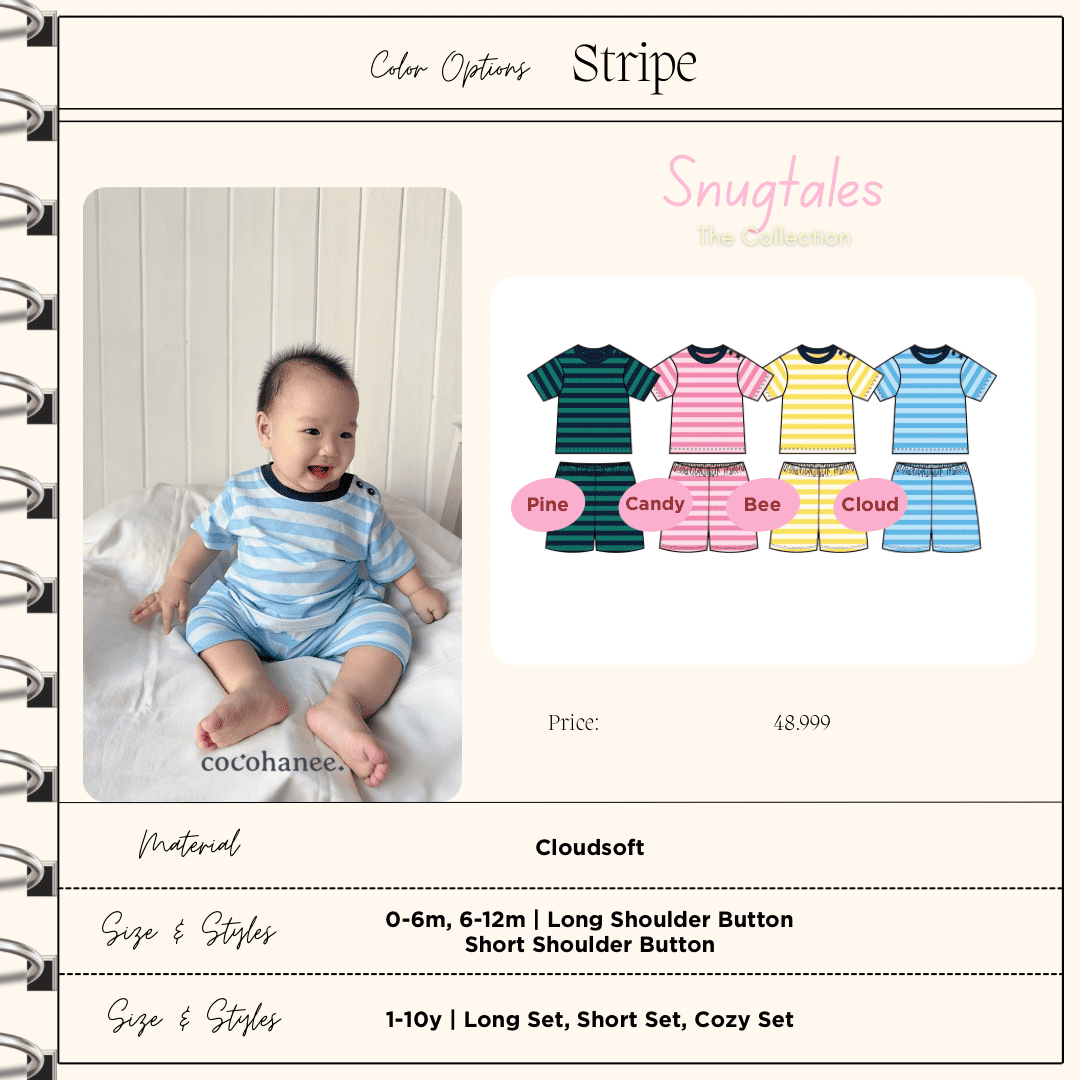 Stripe - Baby Short Shoulder Button Pajamas - Piyama Bayi Motif Salur dengan Kancing di Bahu