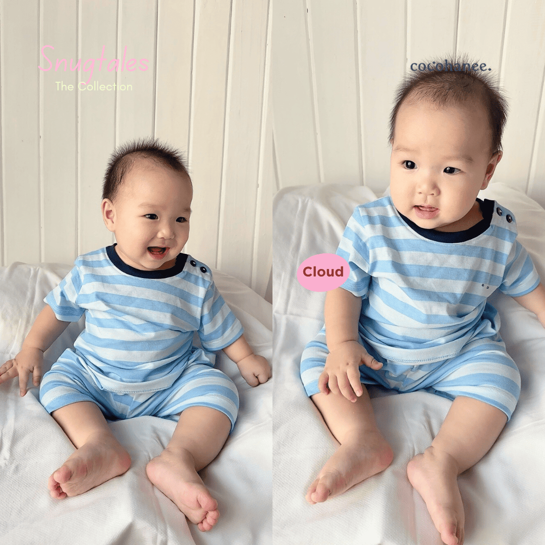 Stripe - Baby Short Shoulder Button Pajamas - Piyama Bayi Motif Salur dengan Kancing di Bahu