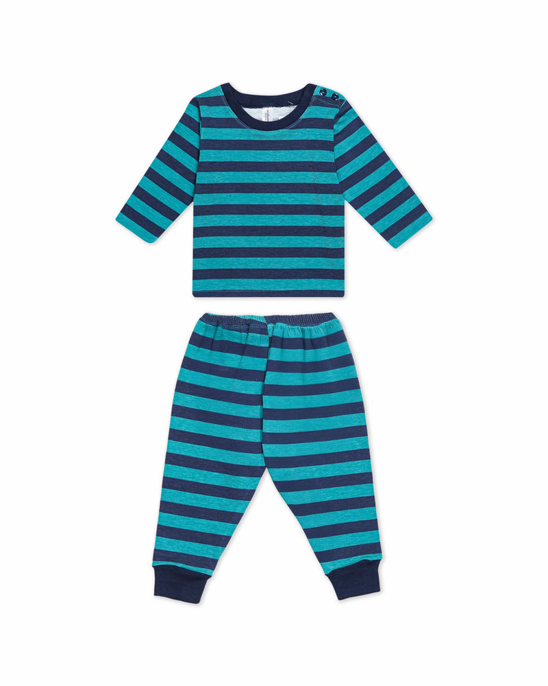 Stripe - Baby Long Shoulder Button Pajamas - Piyama Bayi Motif Salur dengan Kancing di Bahu