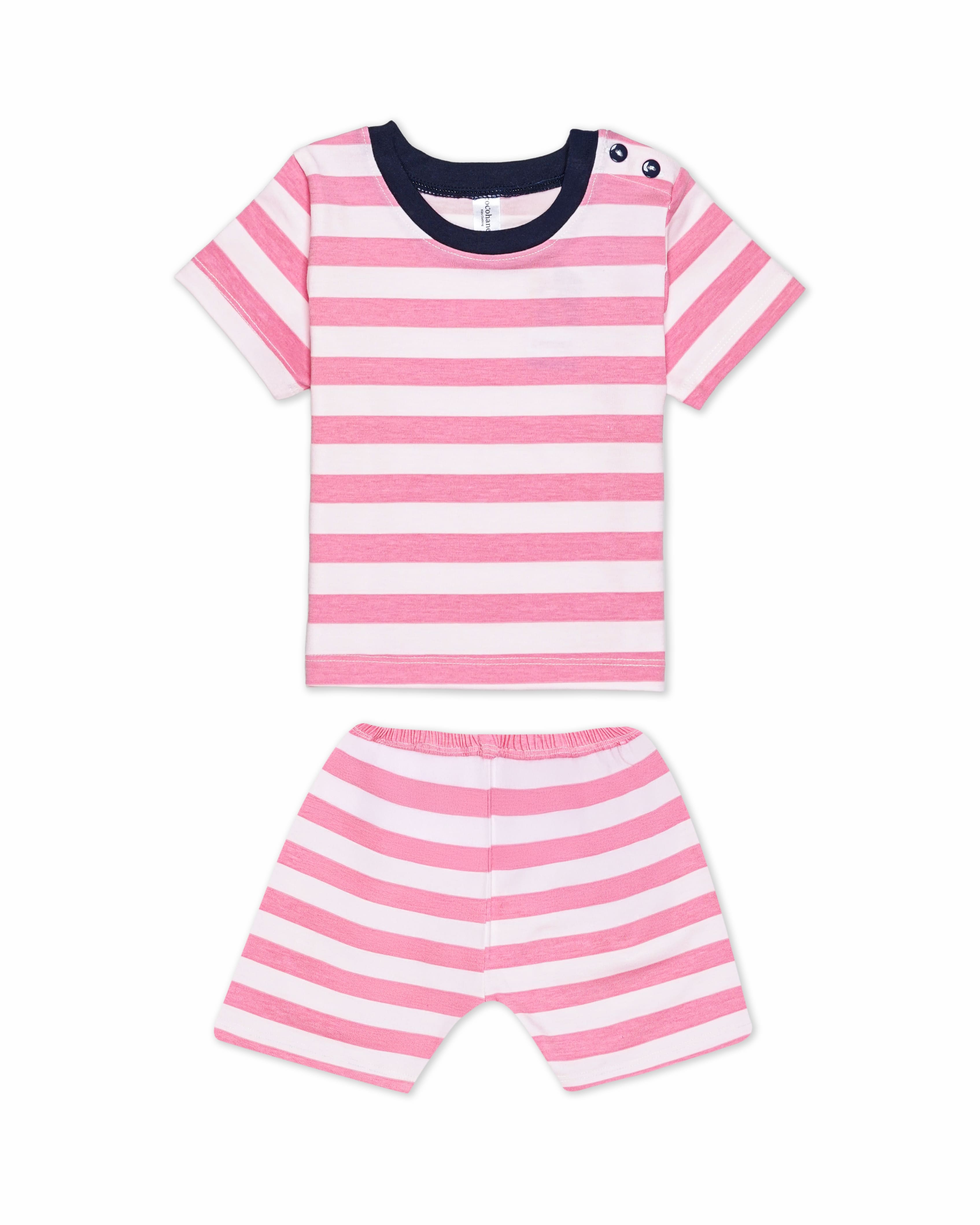 Stripe - Baby Short Shoulder Button Pajamas - Piyama Bayi Motif Salur dengan Kancing di Bahu