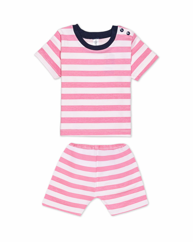 Stripe - Baby Short Shoulder Button Pajamas - Piyama Bayi Motif Salur dengan Kancing di Bahu