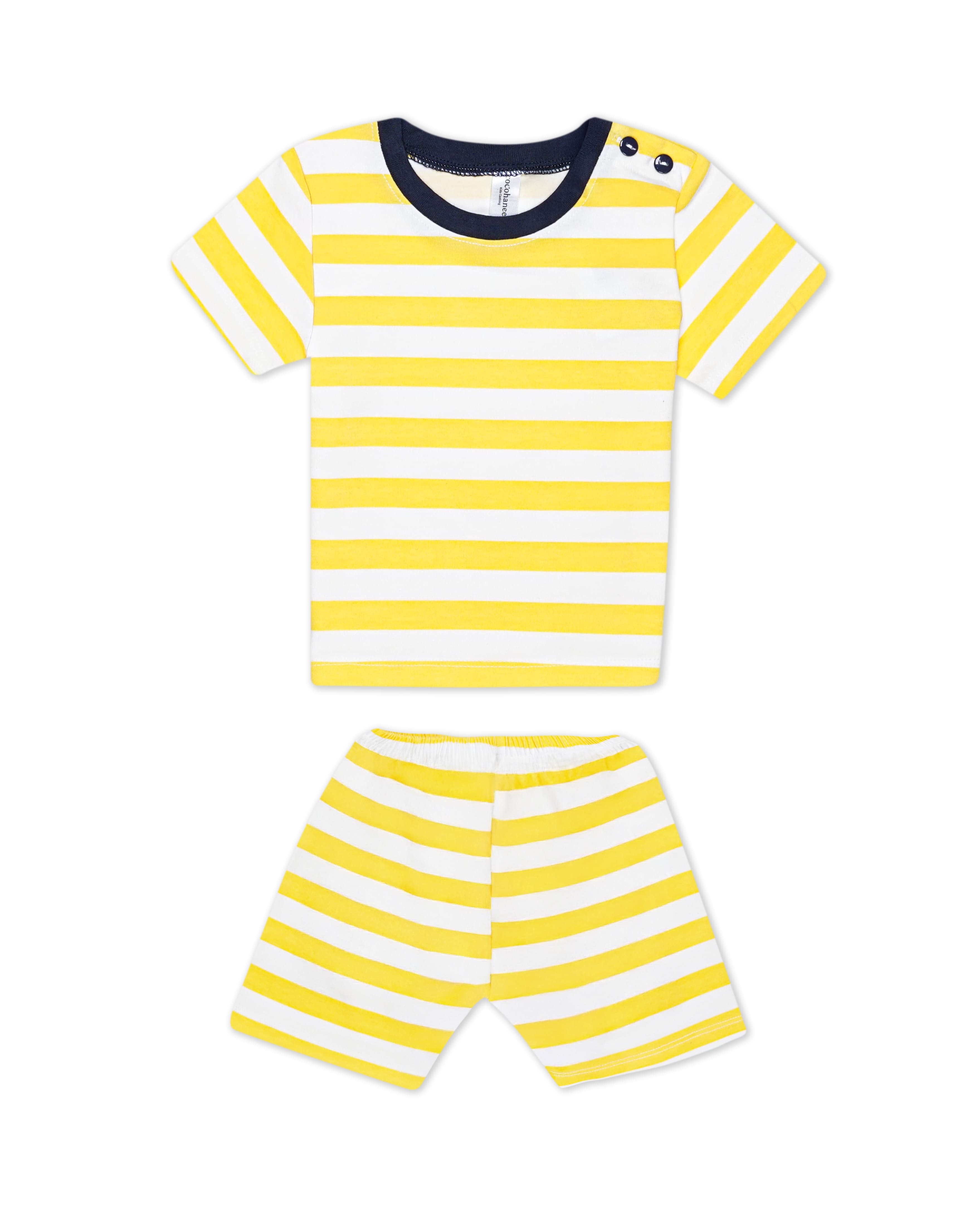 Stripe - Baby Short Shoulder Button Pajamas - Piyama Bayi Motif Salur dengan Kancing di Bahu