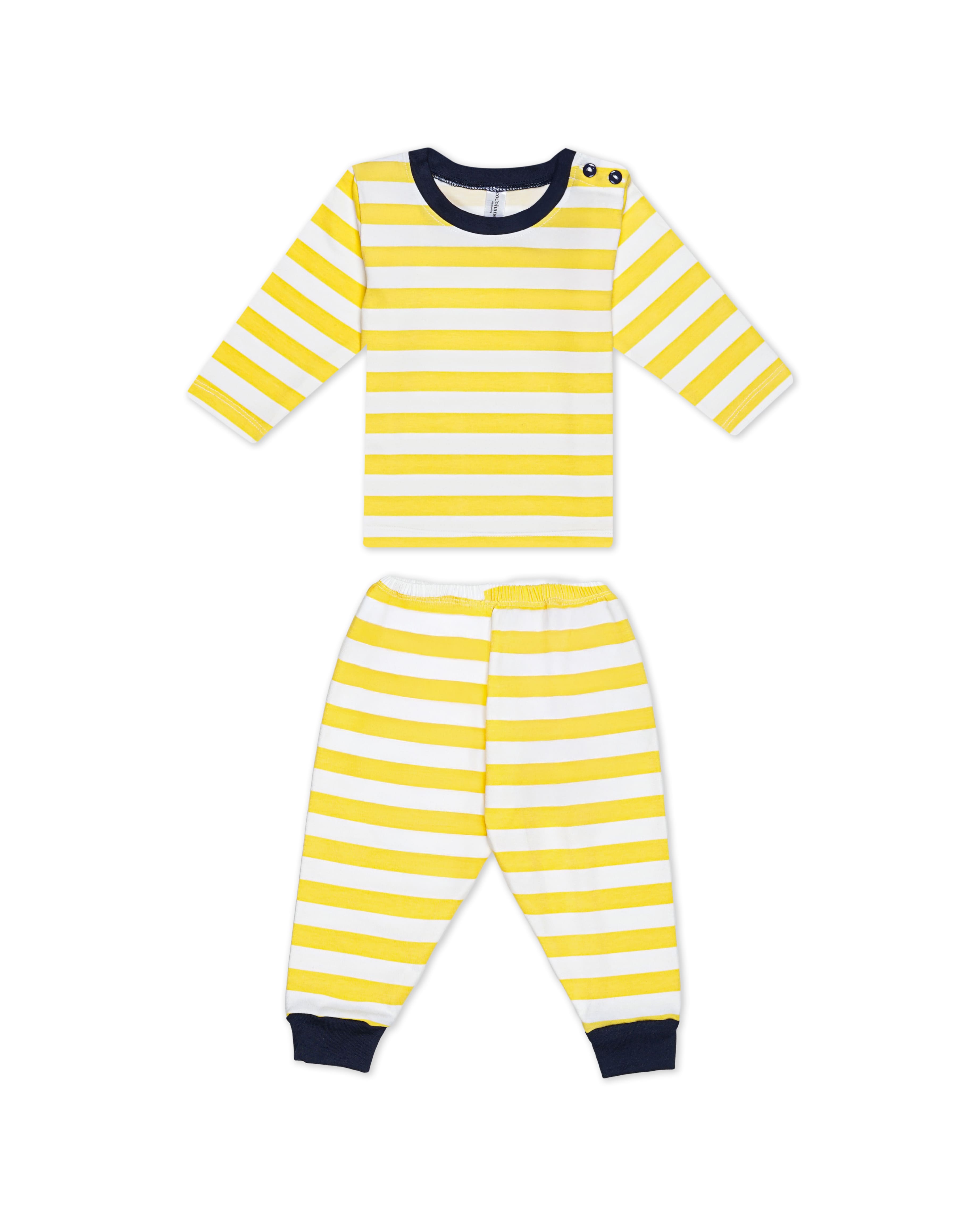 Stripe - Baby Long Shoulder Button Pajamas - Piyama Bayi Motif Salur dengan Kancing di Bahu