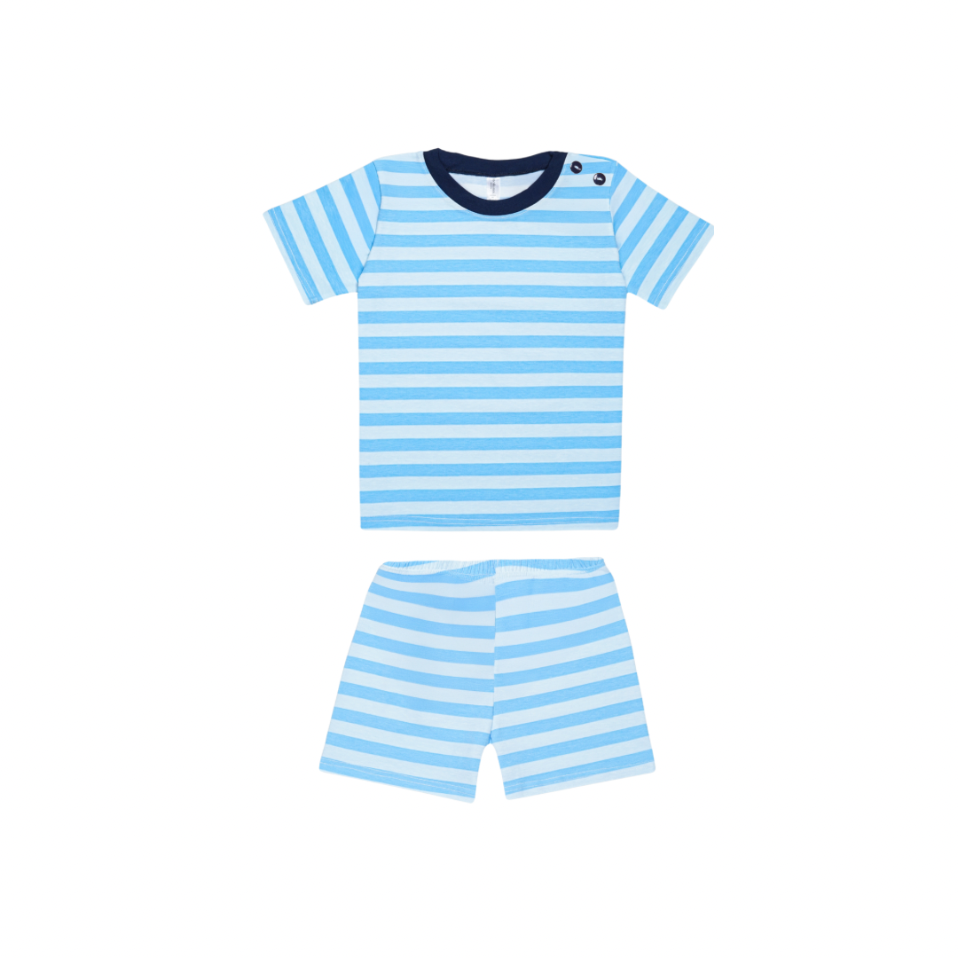 Stripe - Baby Short Shoulder Button Pajamas - Piyama Bayi Motif Salur dengan Kancing di Bahu