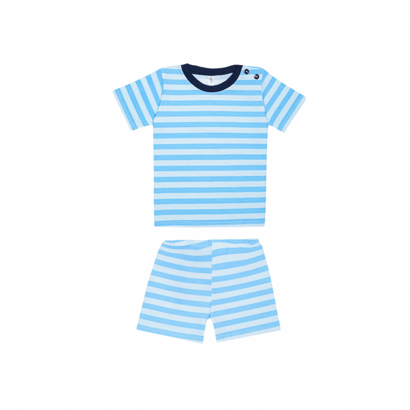 Stripe - Baby Short Shoulder Button Pajamas - Piyama Bayi Motif Salur dengan Kancing di Bahu