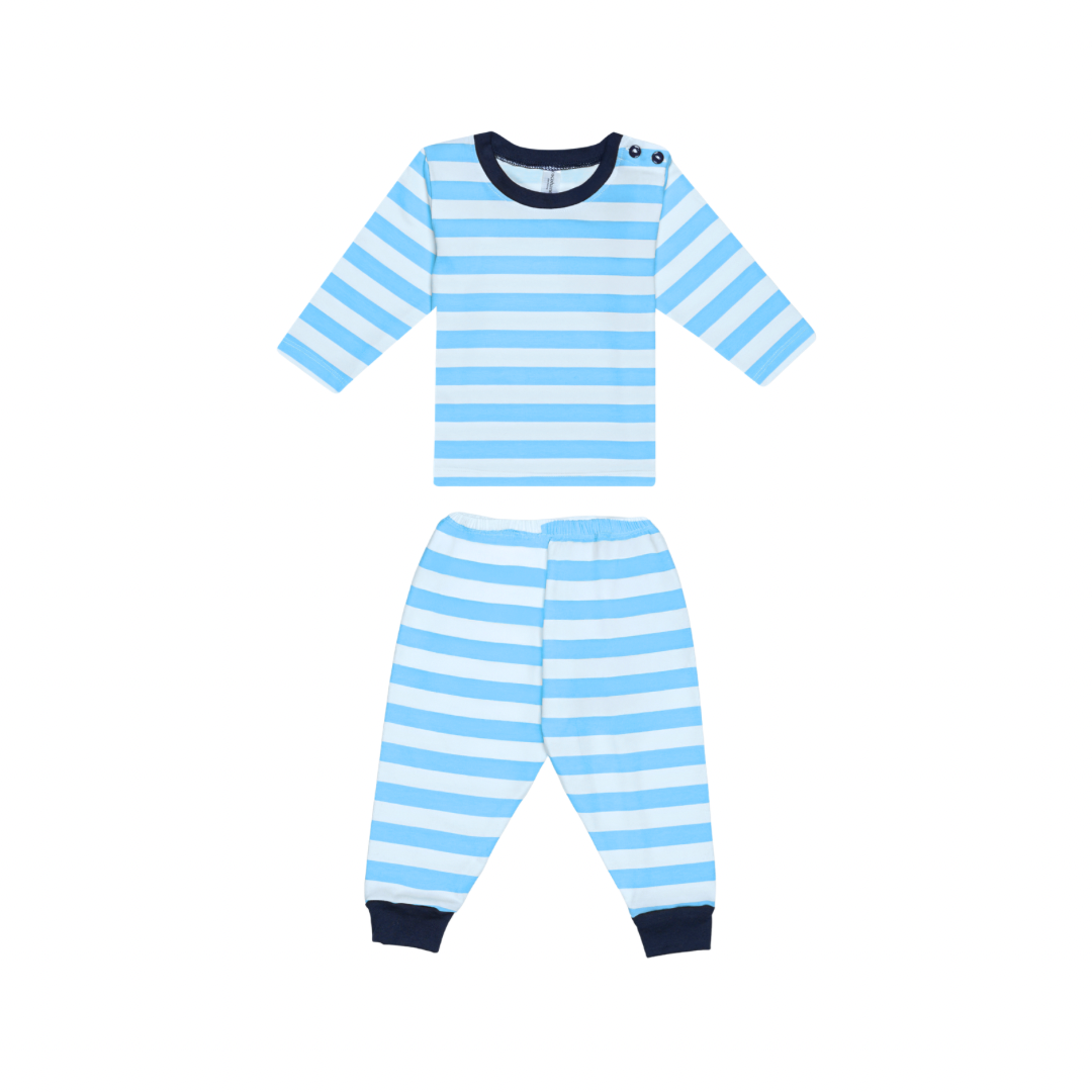 Stripe - Baby Long Shoulder Button Pajamas - Piyama Bayi Motif Salur dengan Kancing di Bahu